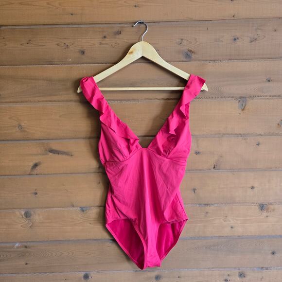 Sea Level Australia Eco Essentials Frill One Piece Red 8 Vneck Strappy Swimsuit - Picture 2 of 6